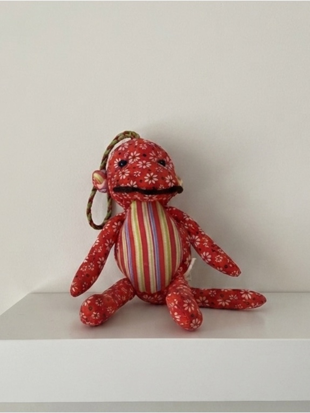 Christmas Red Floral & Striped Plush Sock Monkey Ornament